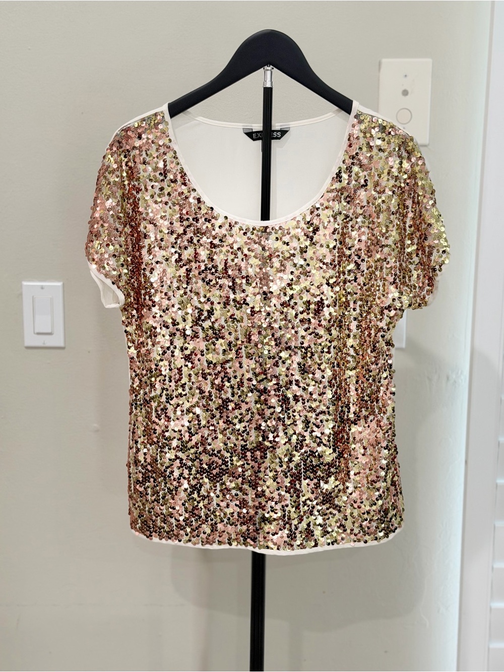 Express Rose Gold Sequin Scoop Neck Top Glam Y2K Party Disco Going Out